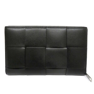 Bottega Veneta Calfskin Intrecciato Black Around Wallet Zip Maxi